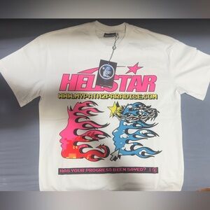 Helstar White Short Sleeve Tee with Pink & Blue Graphic